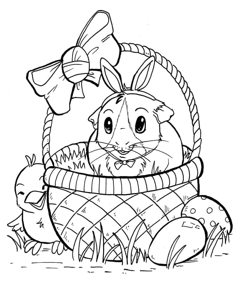 Desenho de Porquinho da Índia na Páscoa para Colorir