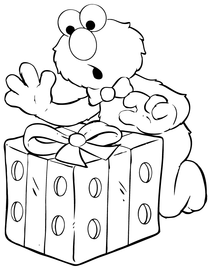 Desenho de Elmo Ganhando Presente para Colorir Pdf
