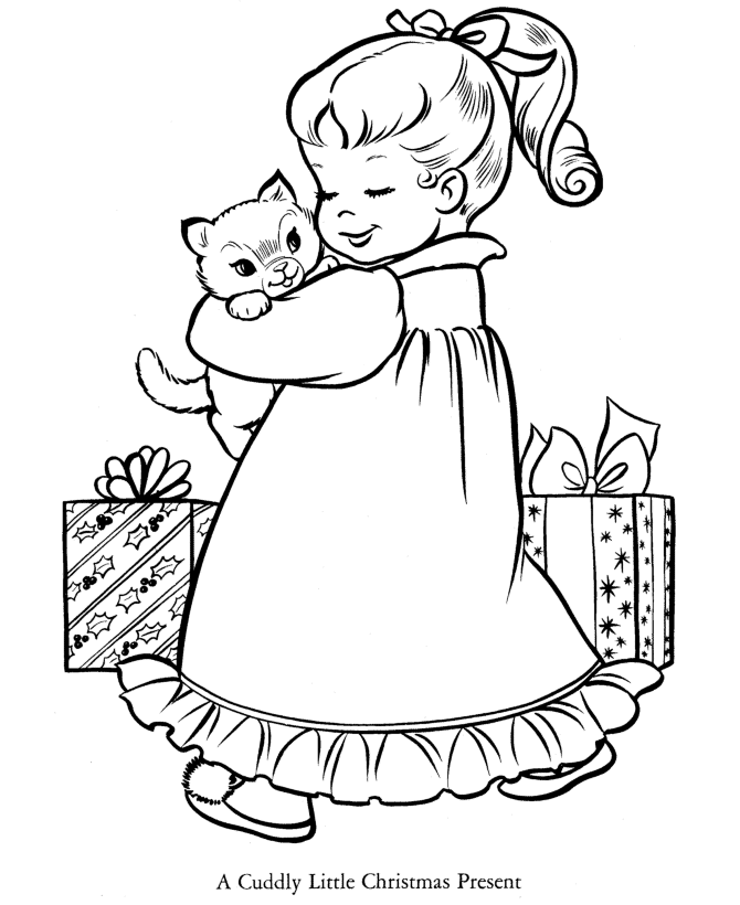 Desenho de Menina Ganhando Presente para Colorir e Imprimir