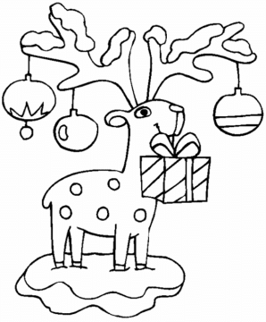Desenho de Rena Levando Presente para Colorir Online Pdf