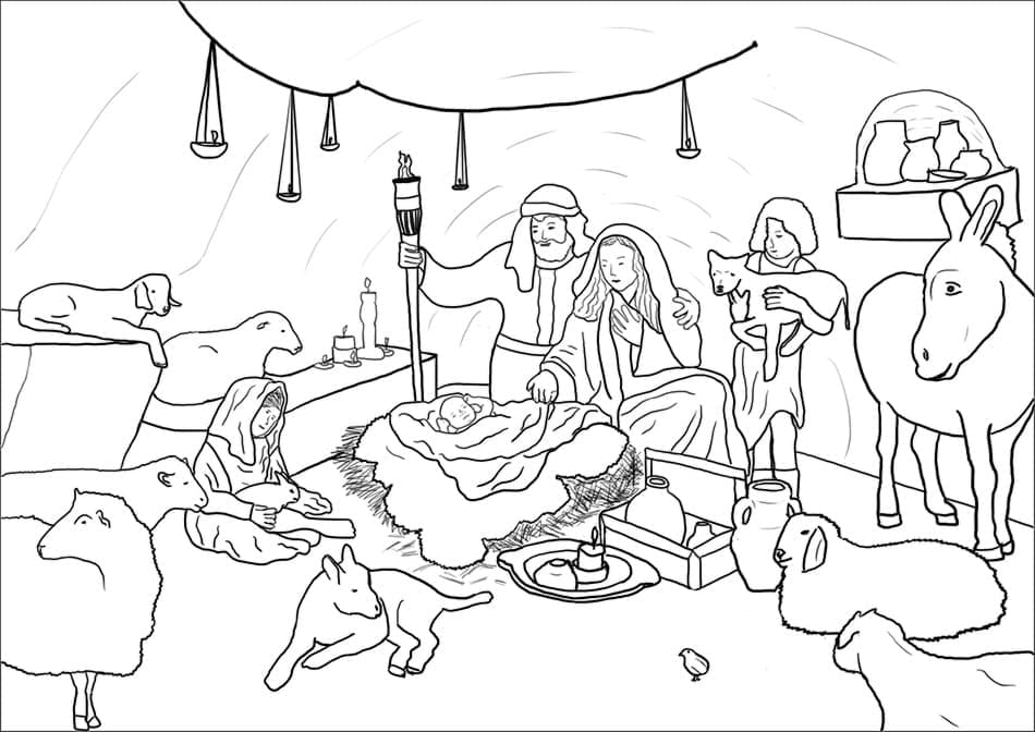 Desenho de Imagem de Presépio para Colorir