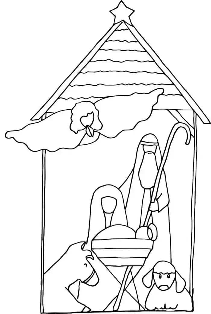 Desenho de Pintura de Presépio para Colorir