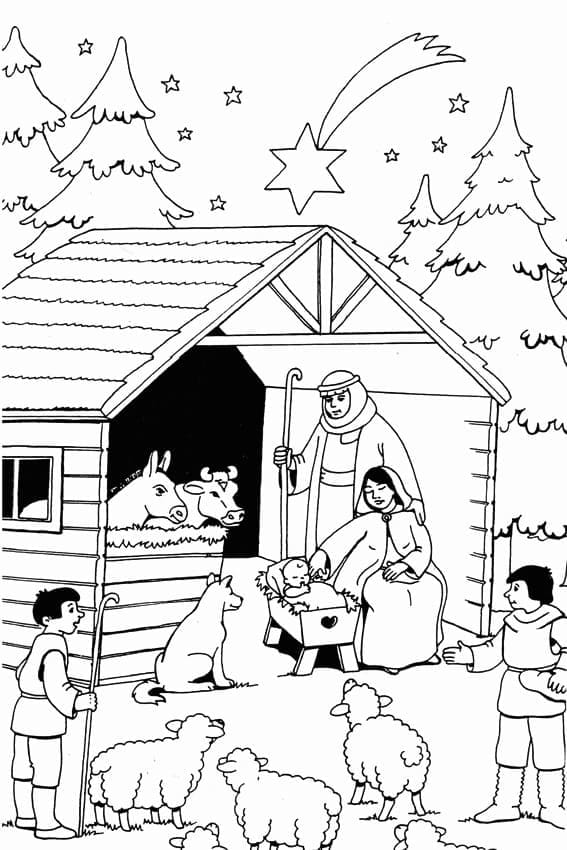 Desenho de Presépio Imprimivel para Crianças para Colorir