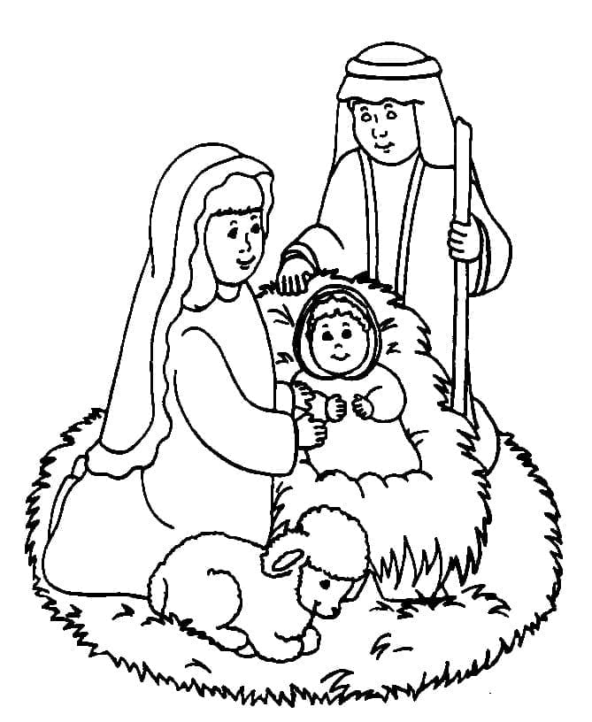 Desenho de Presépio Bíblia para Colorir Imprimivel