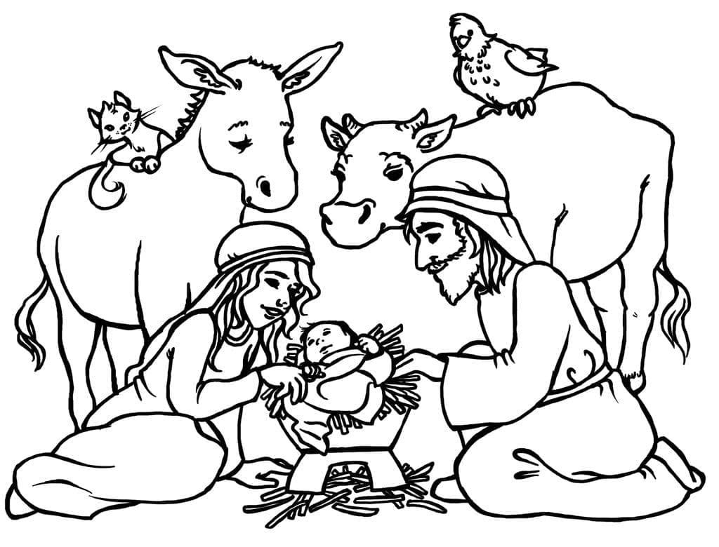 Desenho de Presépio da Bíblia para Colorir Pdf