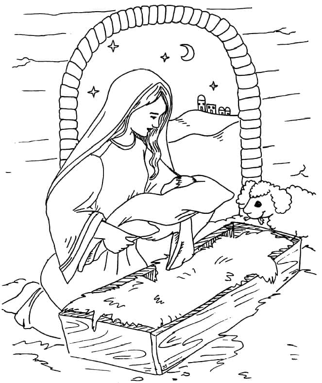 Desenho de Presépio para Colorir com Lápis de Cor Download