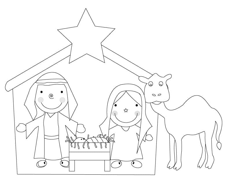 Desenho de Presépio para Imprimir e Colorir