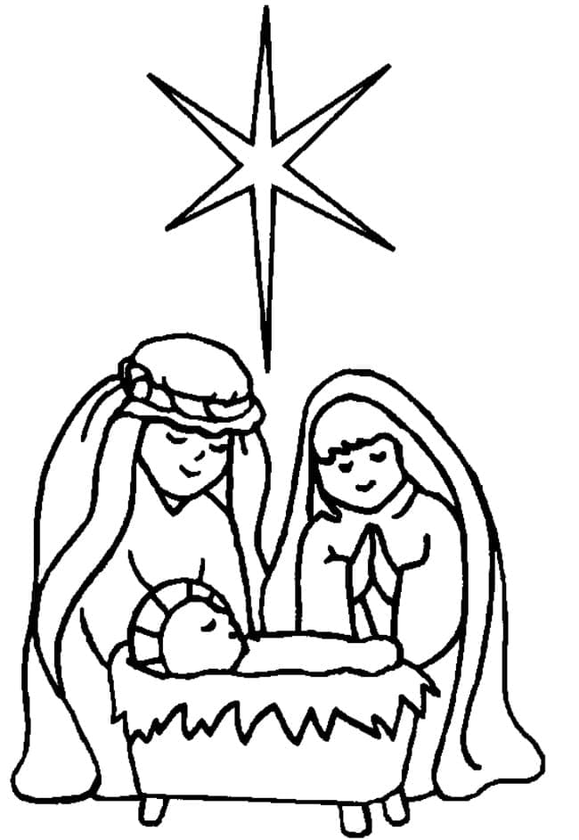 Desenho de Presépio para Pintar com Lápis de Cor