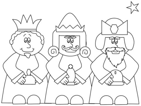 Desenho de presépio três réis Magos para Colorir Online Download