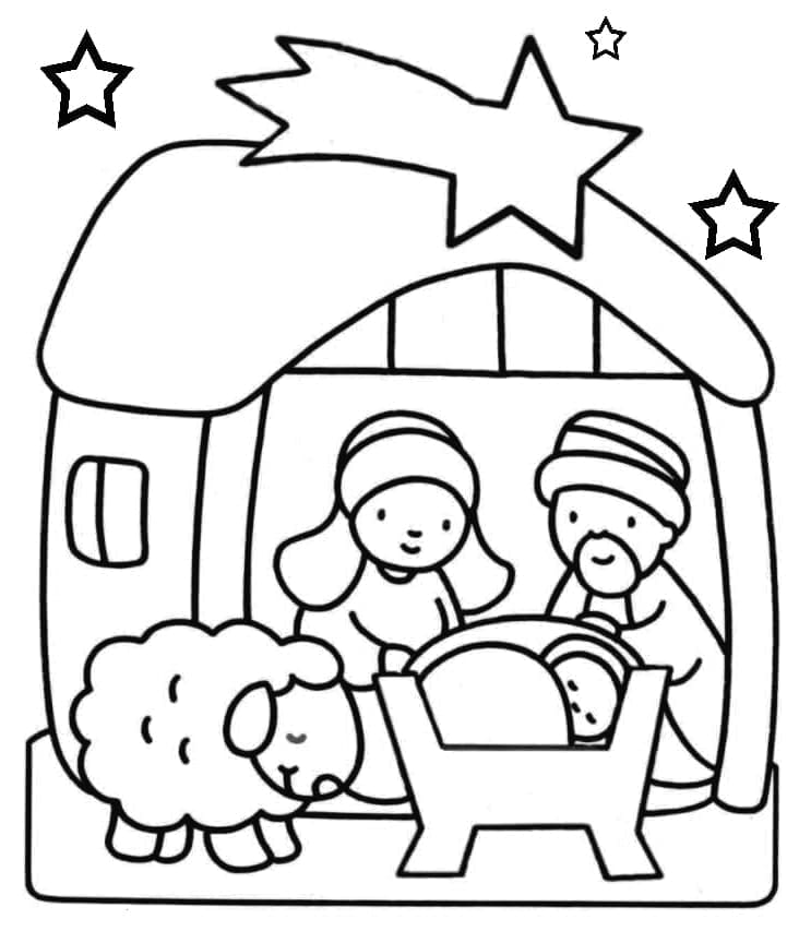 Desenho Infantil de Presépio para Colorir com Giz de Cera