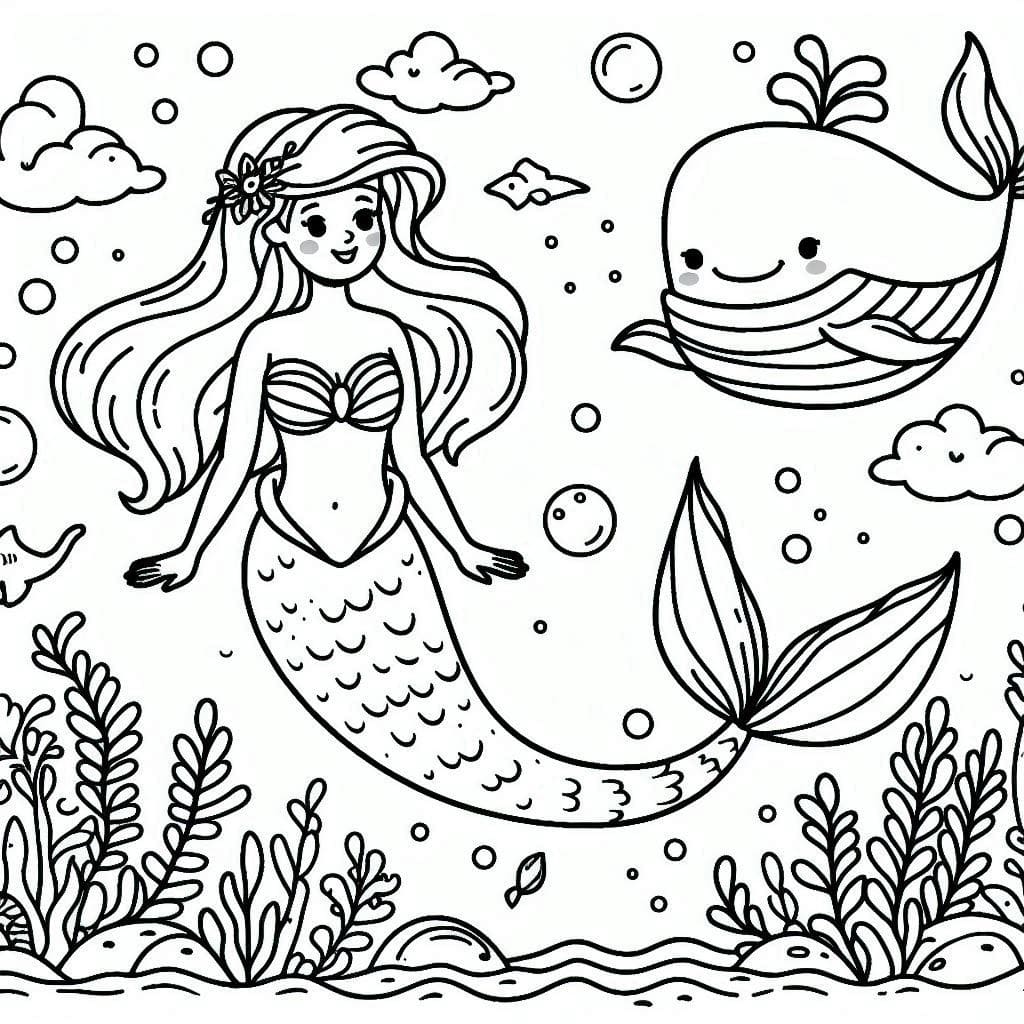 Desenho de Ariel e a Baleia para Colorir