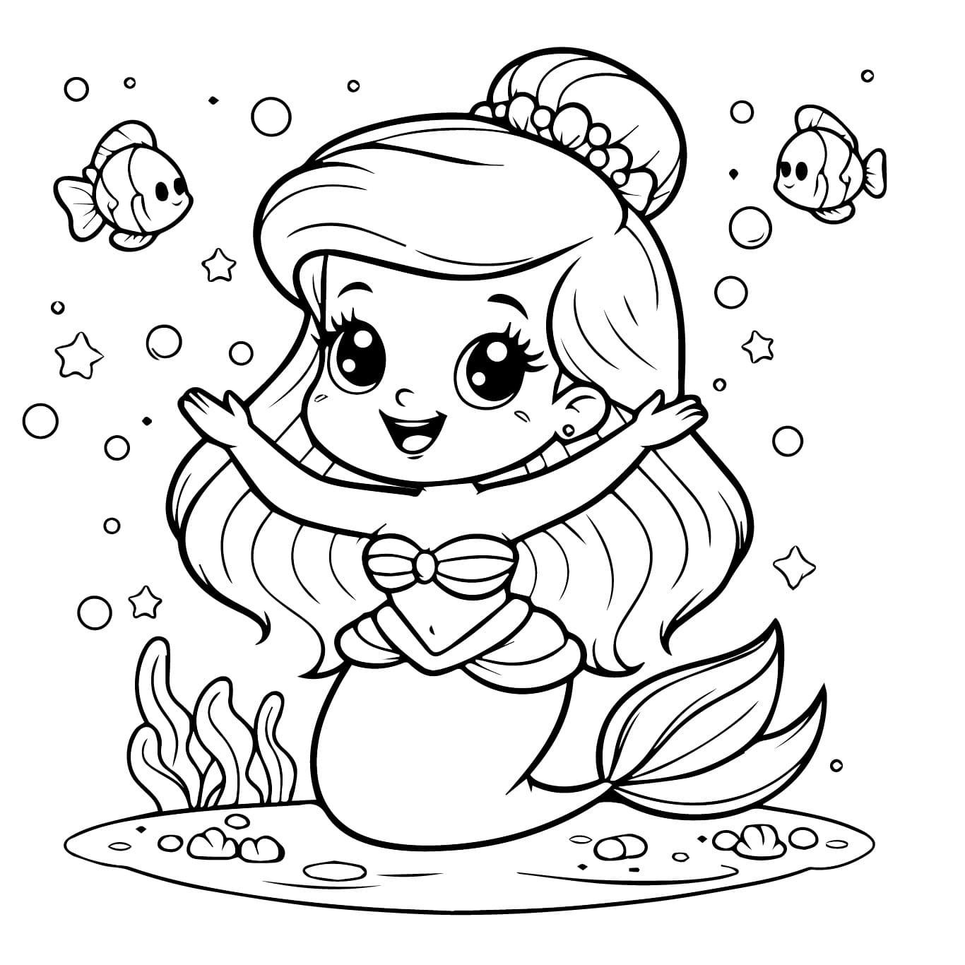 Desenho de Ariel e os Peixes para Colorir