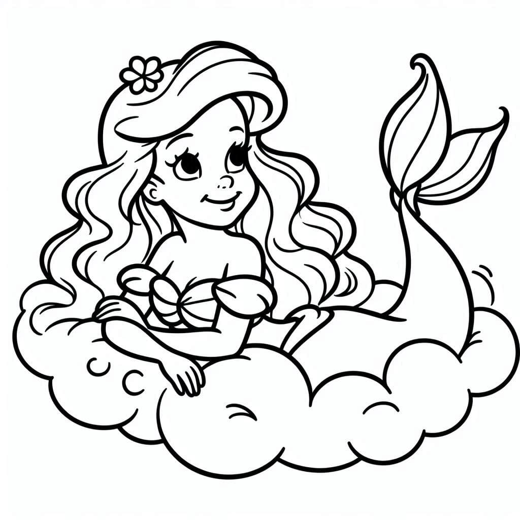 Desenho de Ariel na Nuvem para Colorir
