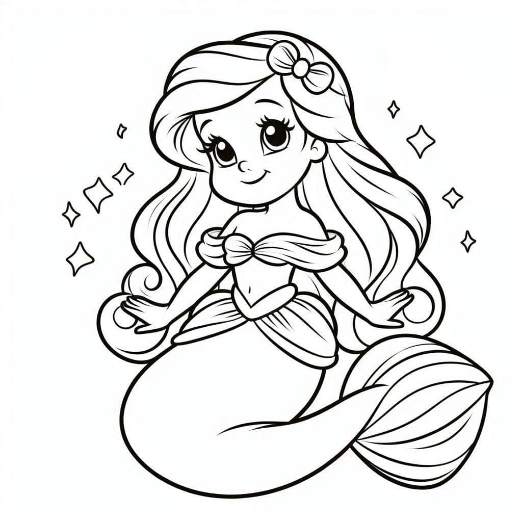 Desenho de Princesa Ariel Feliz para Colorir 1