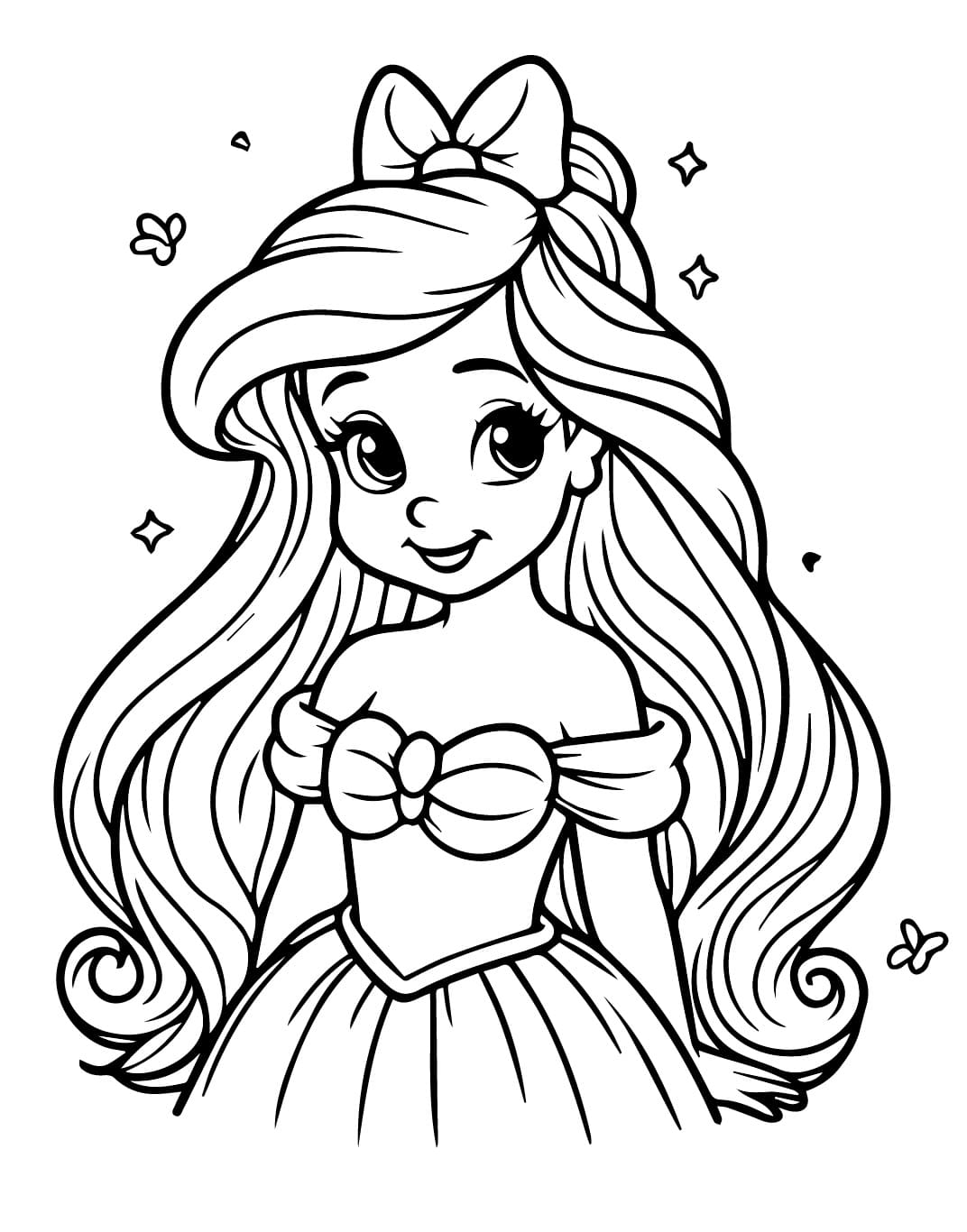 Desenho de Princesa Ariel Sorridente para Colorir