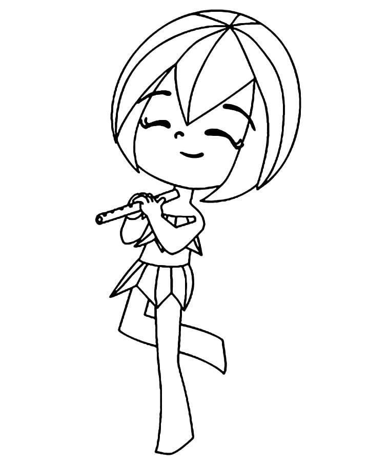 Desenho de Princesas do Mar Ester Tocando Flauta para Colorir