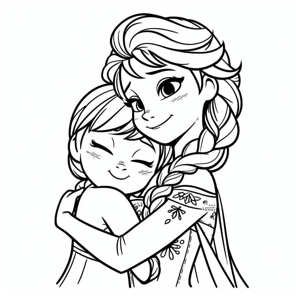 Desenho Anna abraçando Elsa para Colorir e Imprimir