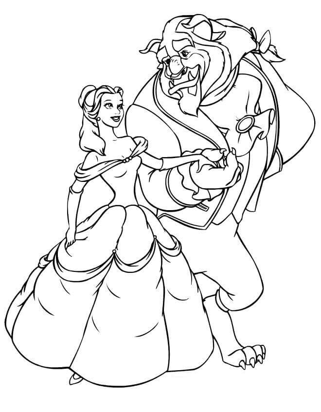 Desenho Bela e Fera com Rosa para Colorir e Imprimir