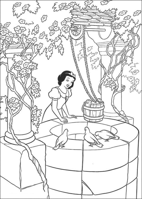 Desenho Branca de Neve no poço dos Desejos para Colorir e Imprimir