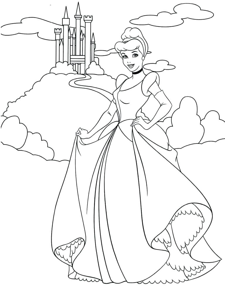 Desenho Cinderela com Castelo Ao Fundo para Colorir e Imprimir