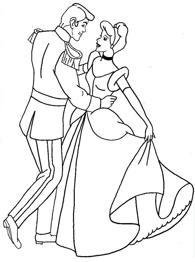 Desenho Cinderela dançando com príncipe para Colorir e Imprimir