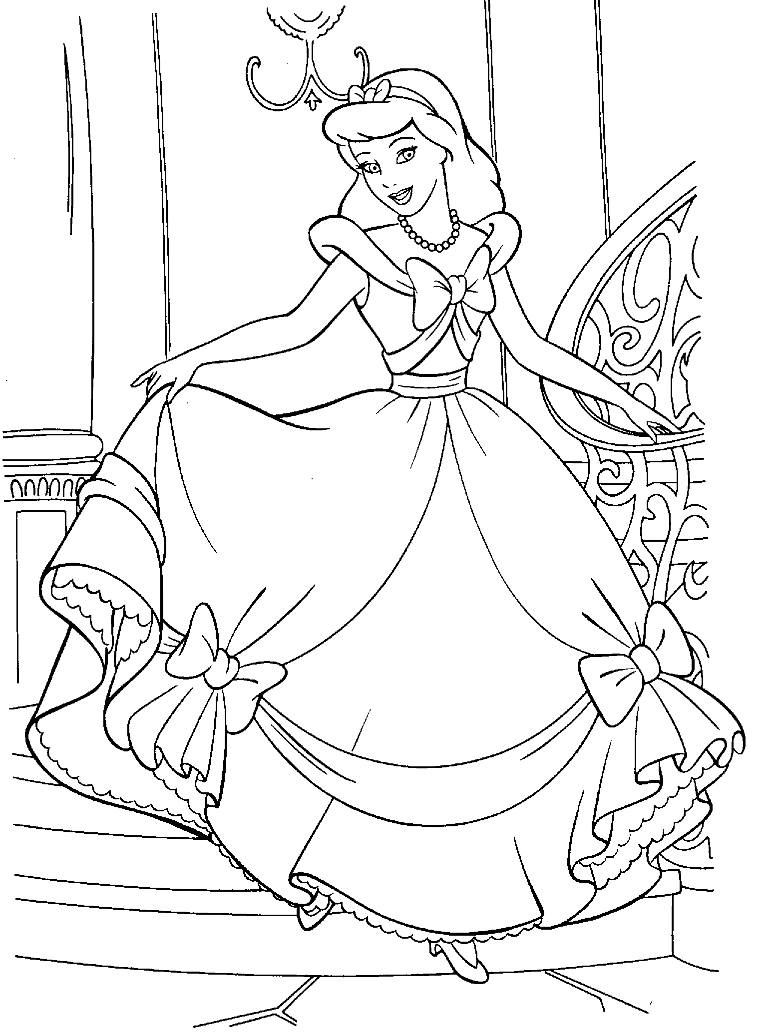 Desenho Cinderela Descendo a Escada para Colorir e Imprimir