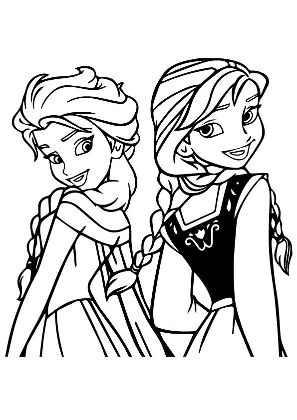 Desenho Elsa e Anna Juntas para Colorir e Imprimir