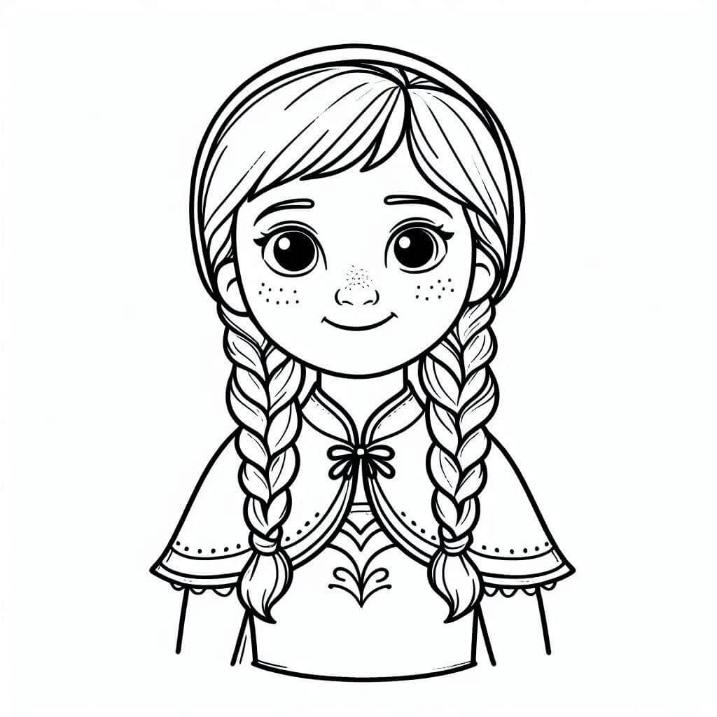 Desenho Princesa Anna com Duas tranças para Colorir e Imprimir