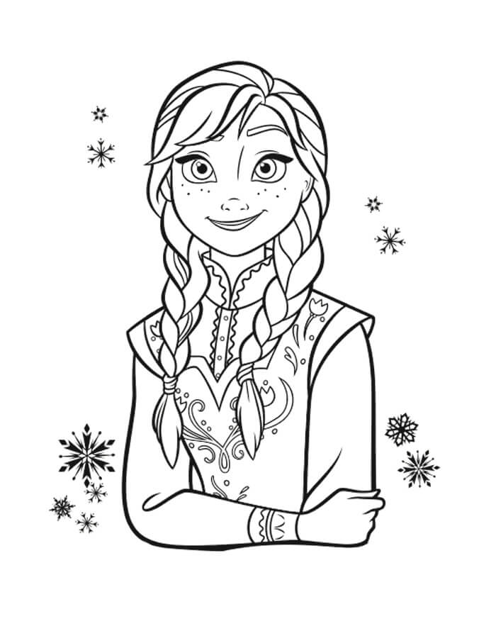 Desenho Princesa Anna com Flocos de Neve para Colorir e Imprimir