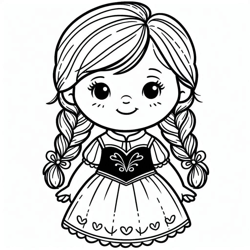 Desenho Princesa Anna com tranças para Colorir e Imprimir