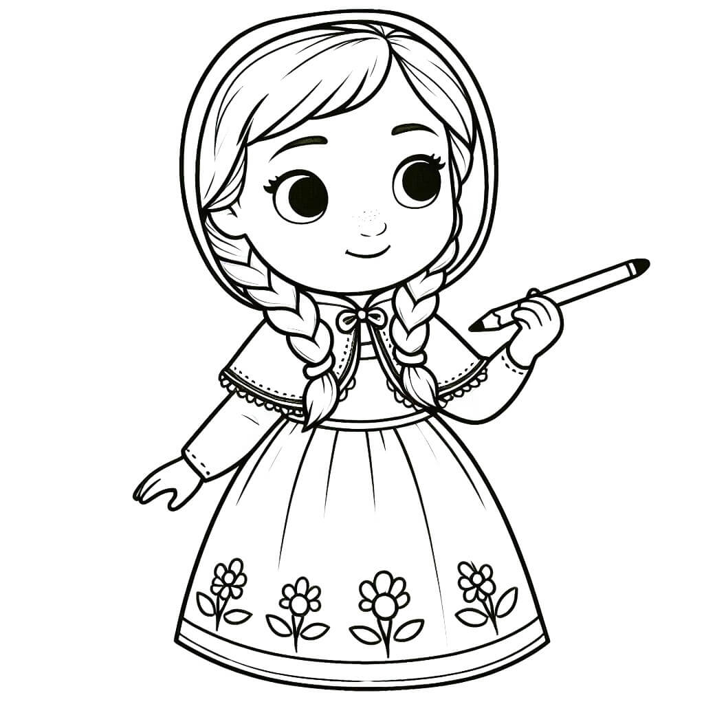 Desenho Princesa Anna com Varinha para Colorir e Imprimir
