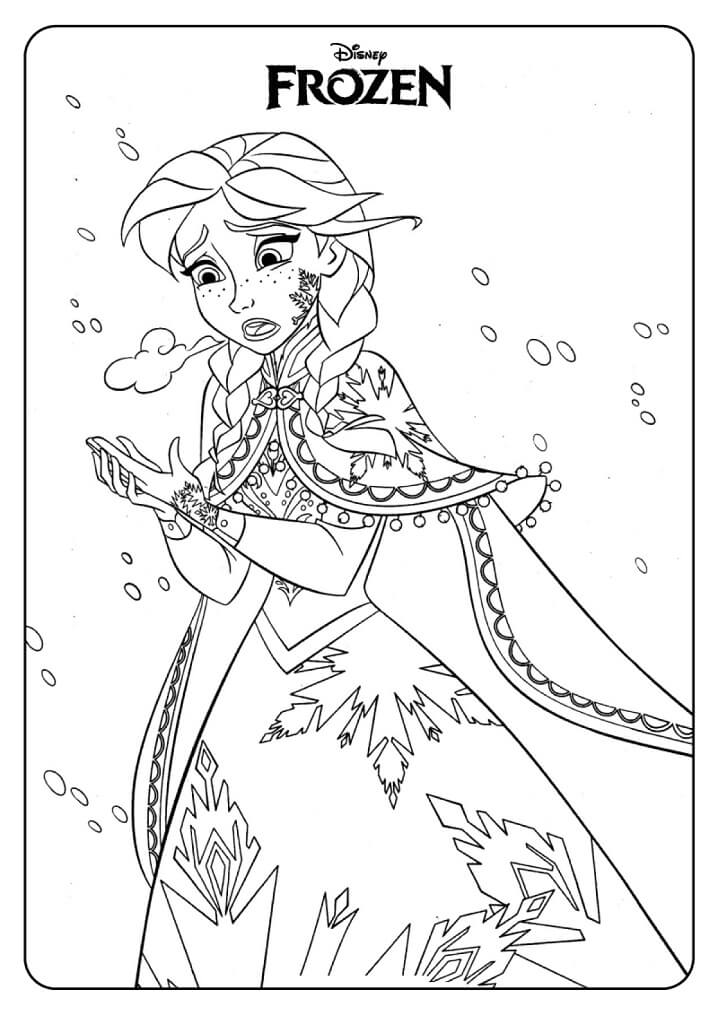 Desenho Princesa Anna com Vestido de Inverno para Colorir e Imprimir