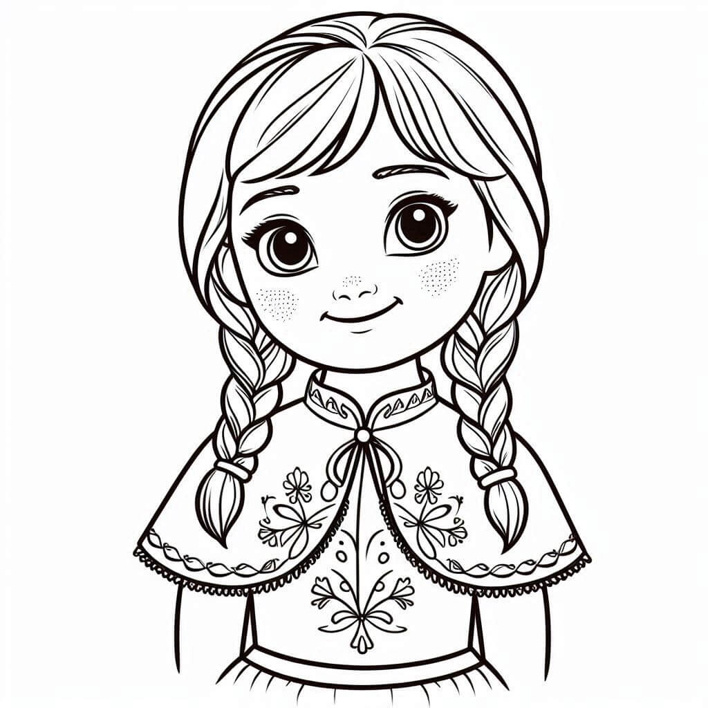 Desenho Princesa Anna com Vestido Florido para Colorir e Imprimir