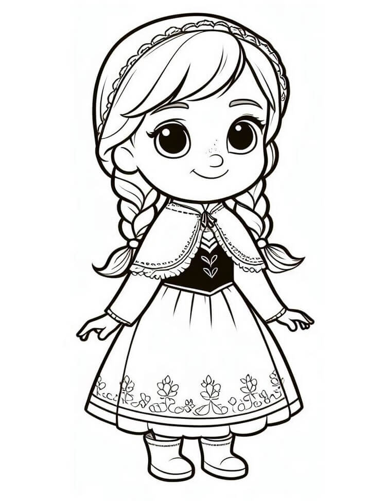 Desenho Princesa Anna criança para Colorir e Imprimir