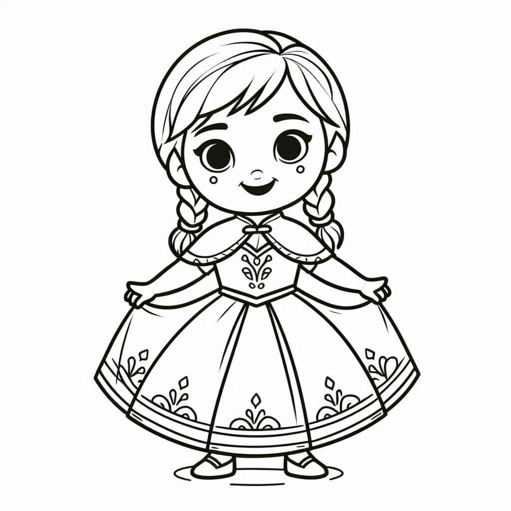 Desenho Princesa Anna em Estilo Fofo para Colorir e Imprimir