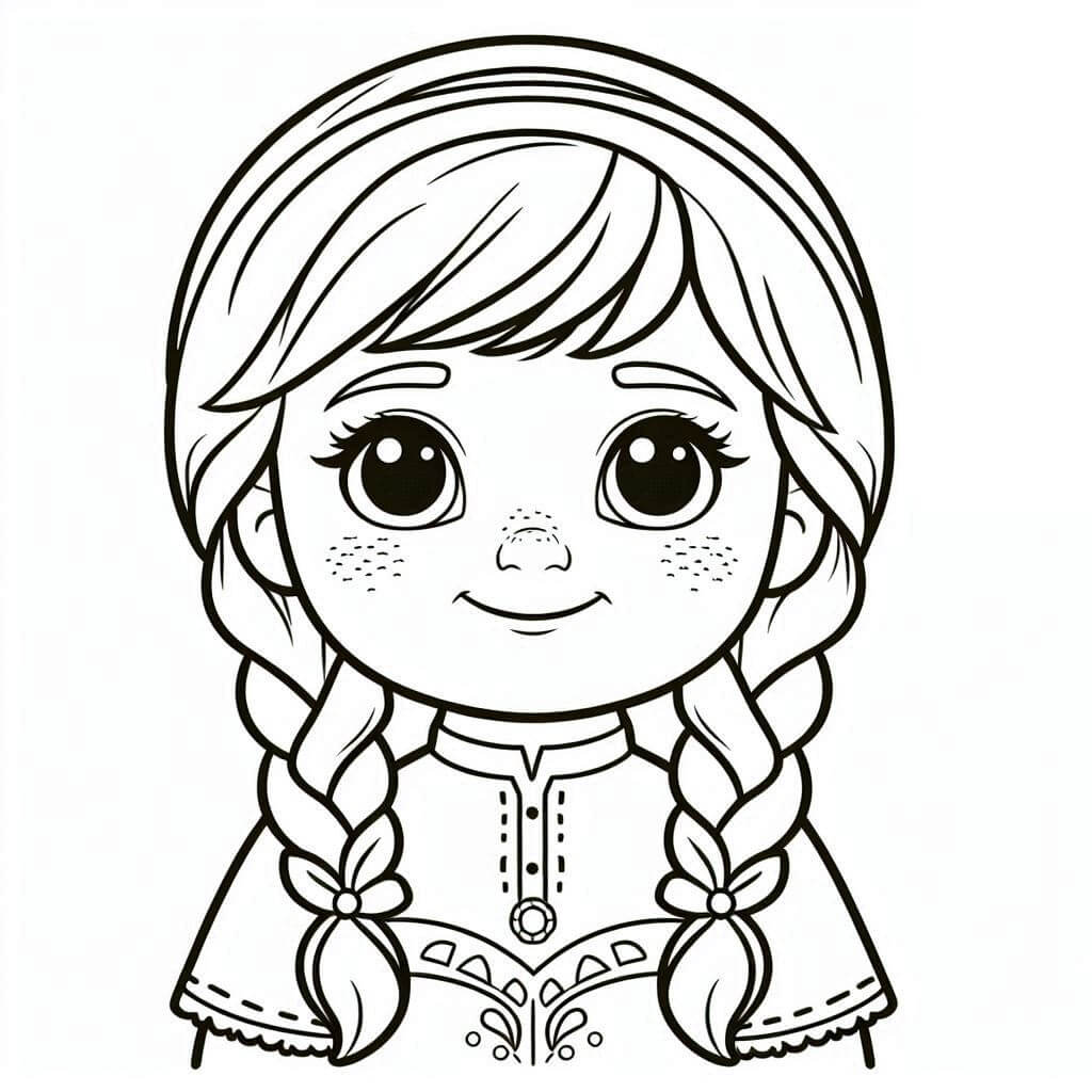 Desenho Princesa Anna Rosto com tranças para Colorir e Imprimir