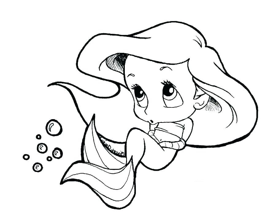 Desenho Princesa Ariel bebê no Mar para Colorir e Imprimir