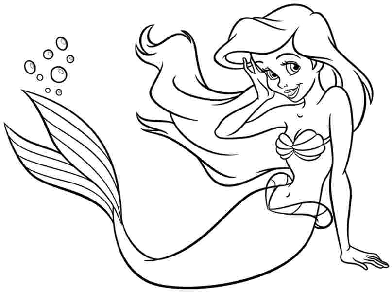 Desenho Princesa Ariel com Cabelo Solto para Colorir e Imprimir
