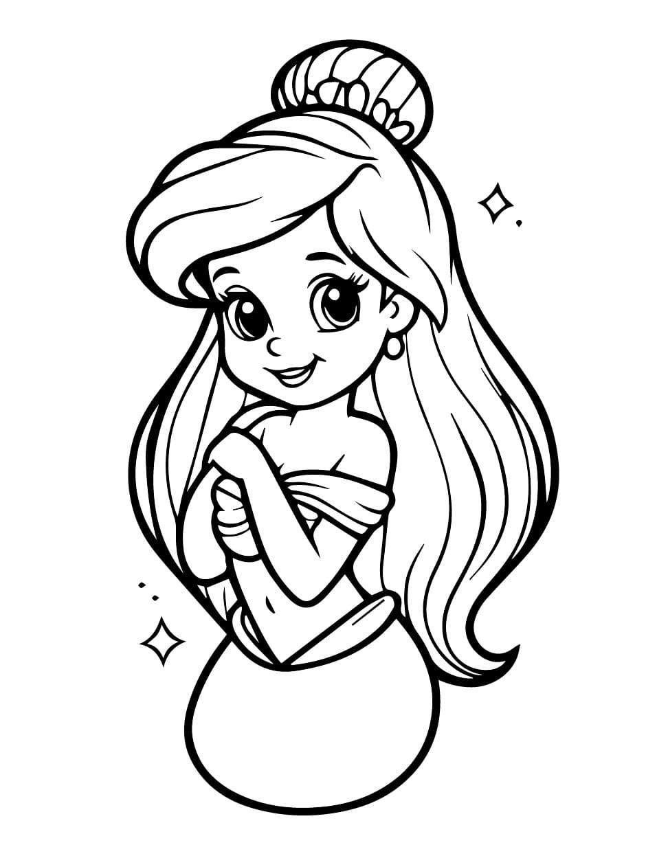 Desenho Princesa Ariel Fofa para Colorir e Imprimir