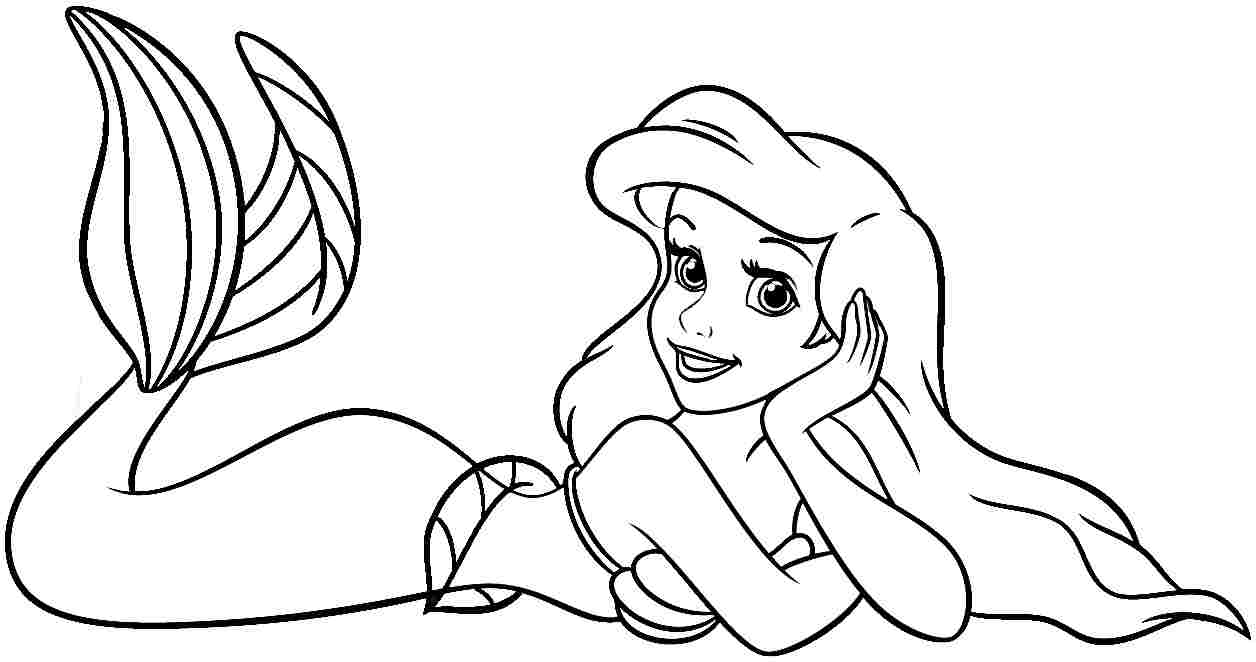Desenho Princesa Ariel Nadando para Colorir e Imprimir