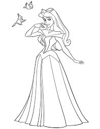 Desenho Princesa Aurora com pássaro para Colorir e Imprimir