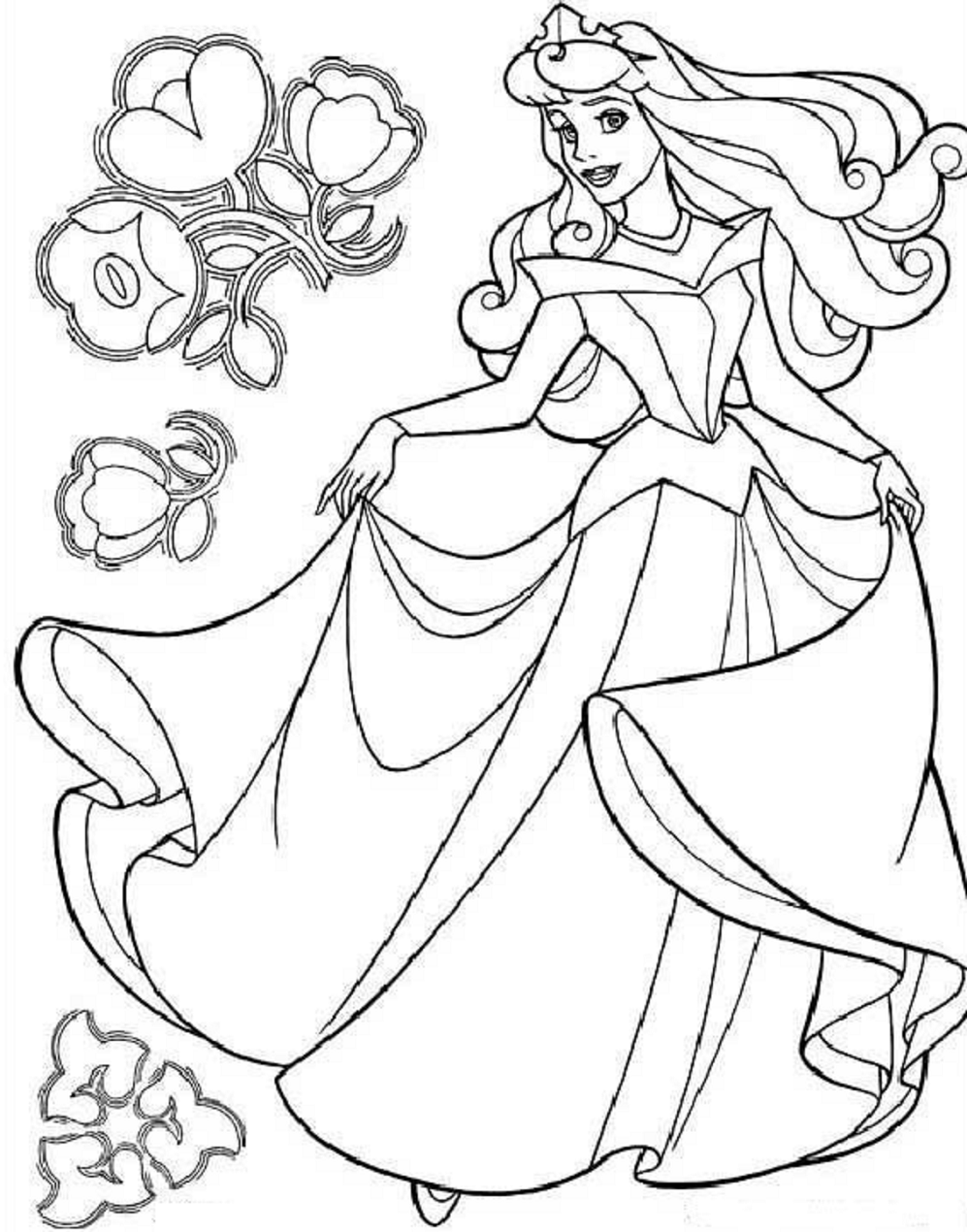 Desenho Princesa Aurora com Rosas para Colorir e Imprimir