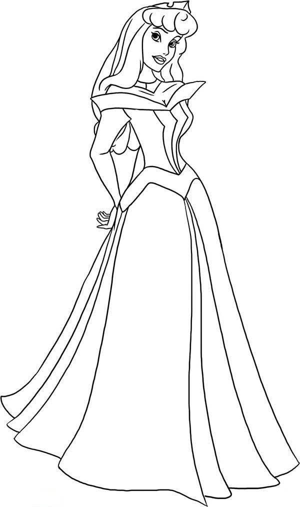 Desenho Princesa Aurora em pé para Colorir e Imprimir