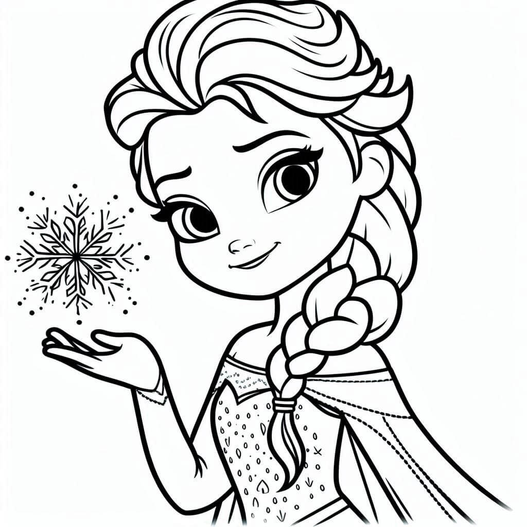 Desenho Princesa Elsa com Floco de Neve para Colorir e Imprimir