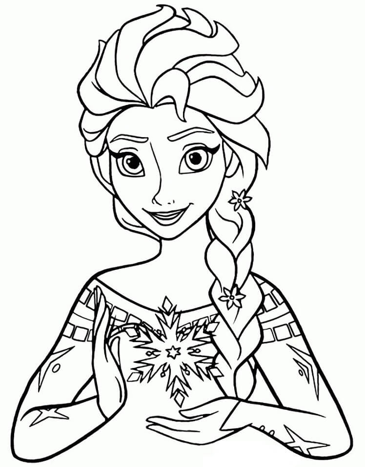 Desenho Princesa Elsa com Sorriso para Colorir e Imprimir
