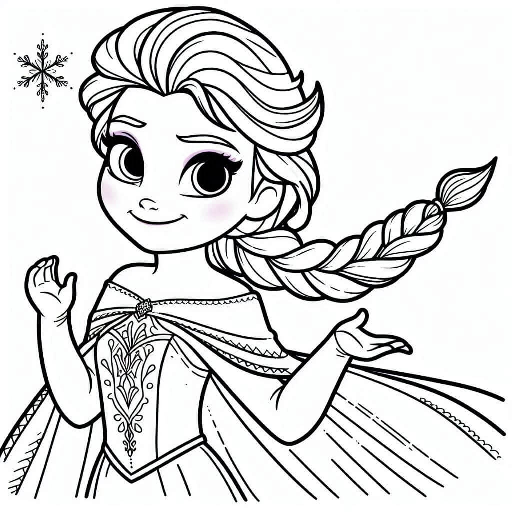 Desenho Princesa Elsa com trançá para Colorir e Imprimir