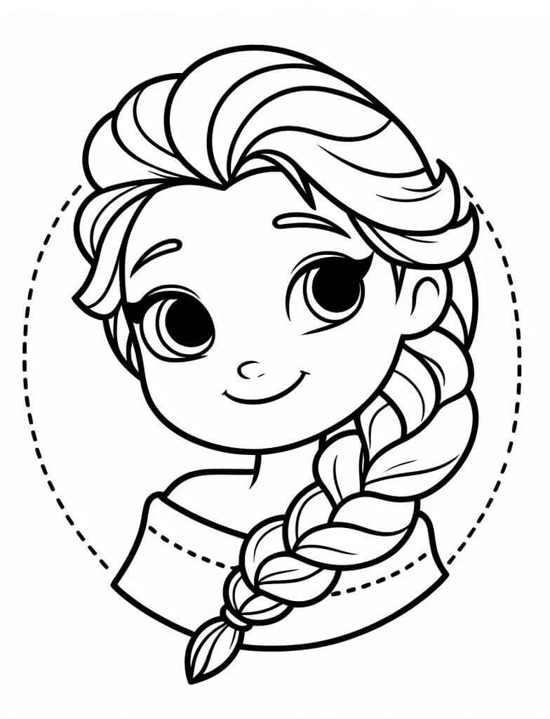 Desenho Princesa Elsa em Moldura Redonda para Colorir e Imprimir
