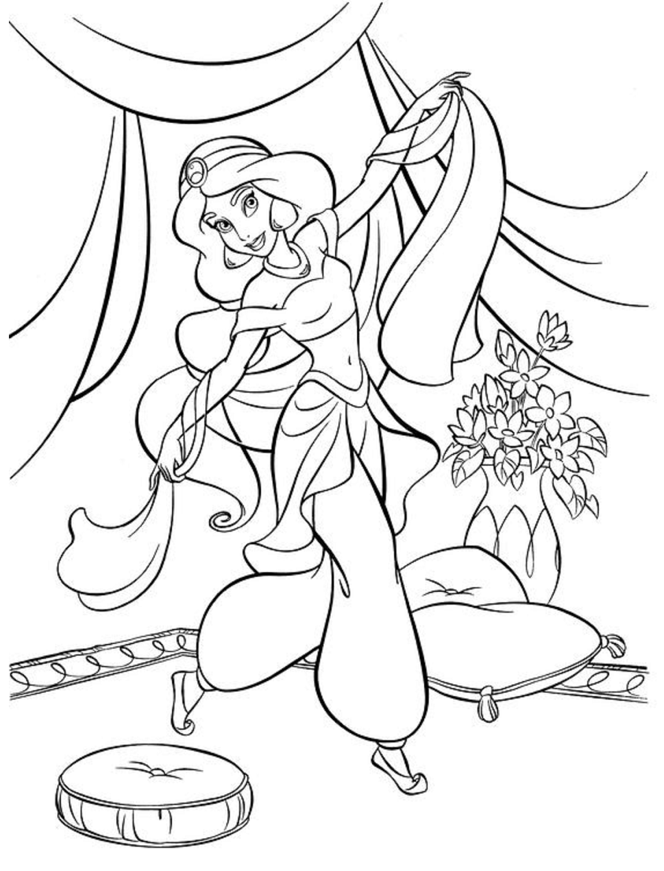 Desenho Princesa Jasmine dançando com Macaco para Colorir e Imprimir