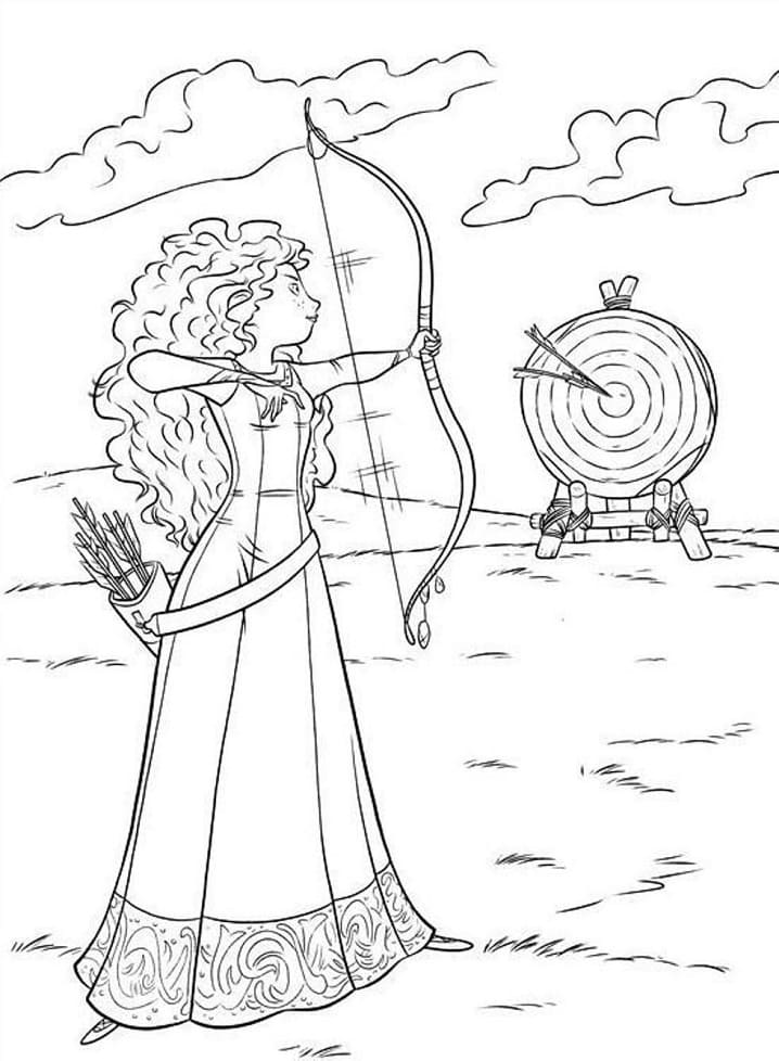 Desenho Princesa Merida Atirando com Arco para Colorir e Imprimir