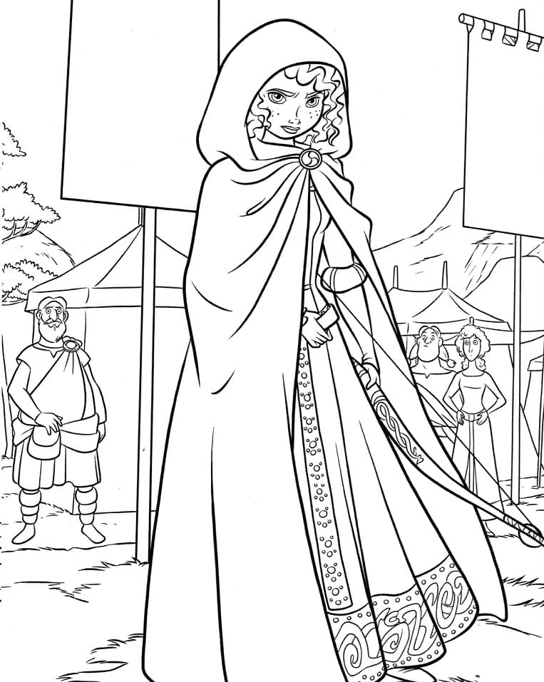 Desenho Princesa Merida com capá para Colorir e Imprimir